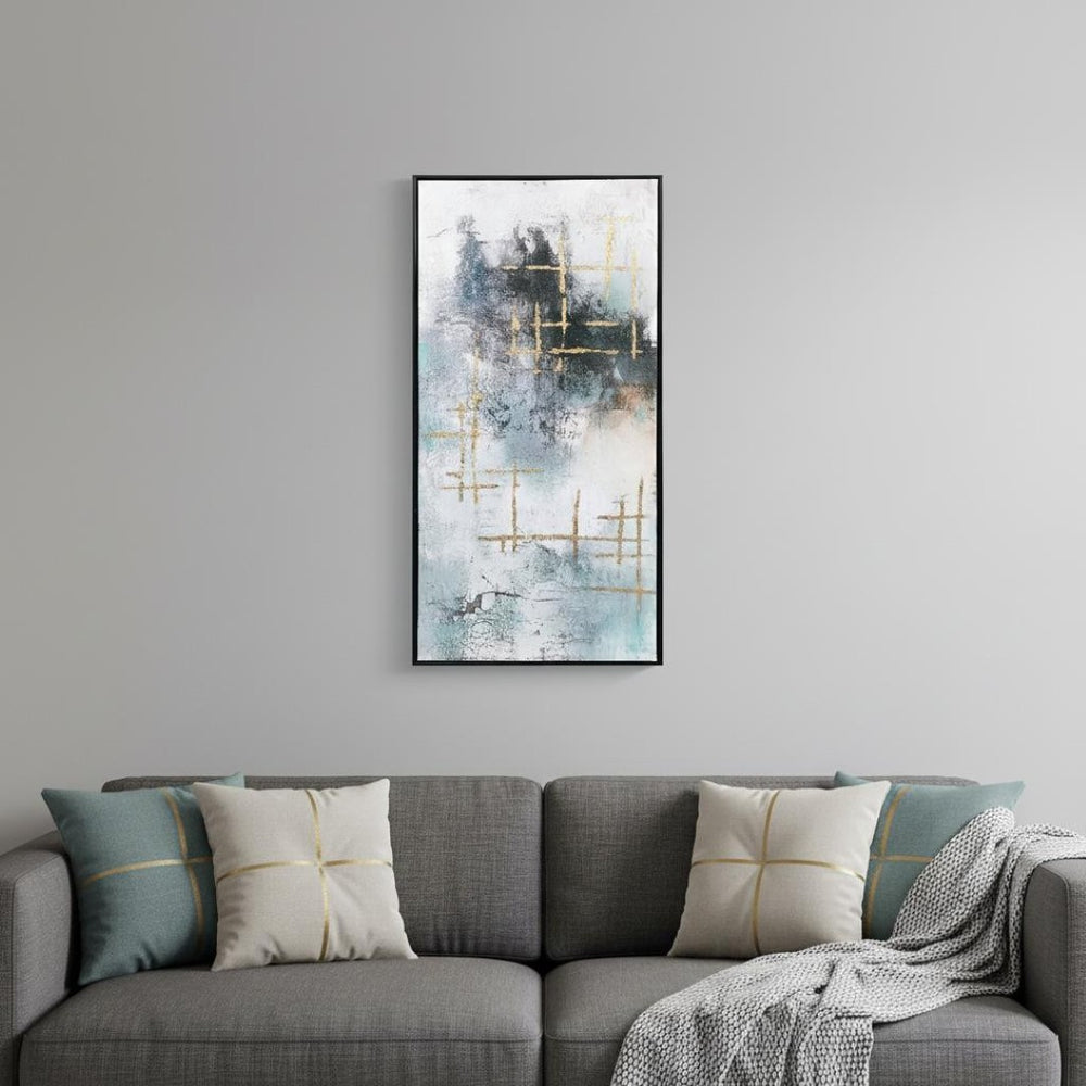 HomeRoots Tempest Hand-Painted Canvas Wall Art in Black Floater Frame - Modern Focal Point for Any Space 576605
