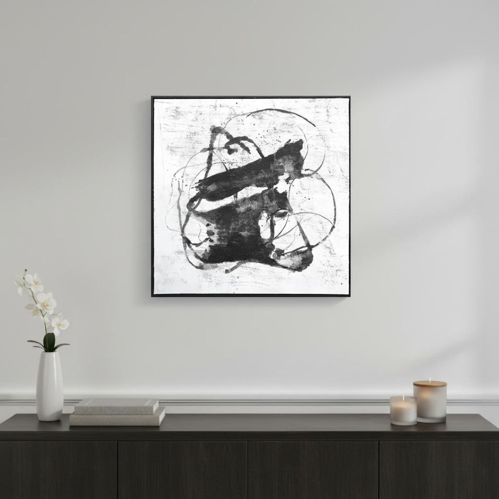HomeRoots Abyss Hand-Painted Black Floater Frame Canvas Art – Modern Wall Décor for Stylish Interiors 576606