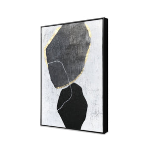 HomeRoots Stoney Hand-Painted Canvas Wall Art in Black Floater Frame - Striking Contemporary Home Decor 576609
