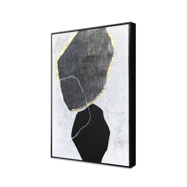 HomeRoots Stoney Hand-Painted Canvas Wall Art in Black Floater Frame - Striking Contemporary Home Decor 576609