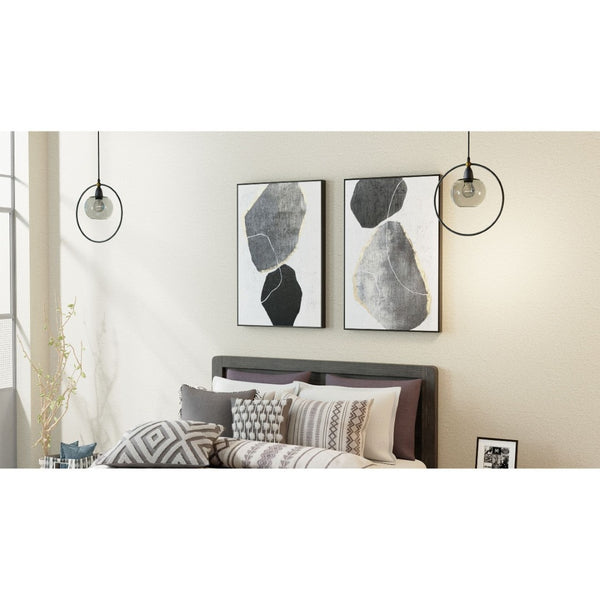 HomeRoots Stoney Hand-Painted Canvas Wall Art in Black Floater Frame - Striking Contemporary Home Decor 576609