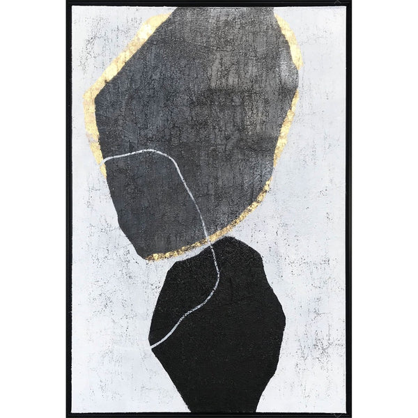 HomeRoots Stoney Hand-Painted Canvas Wall Art in Black Floater Frame - Striking Contemporary Home Decor 576609