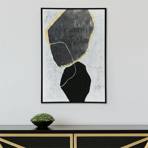 HomeRoots Stoney Hand-Painted Canvas Wall Art in Black Floater Frame - Striking Contemporary Home Decor 576609