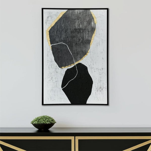 HomeRoots Stoney Hand-Painted Canvas Wall Art in Black Floater Frame - Striking Contemporary Home Decor 576609