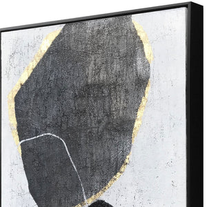 HomeRoots Stoney Hand-Painted Canvas Wall Art in Black Floater Frame - Striking Contemporary Home Decor 576609