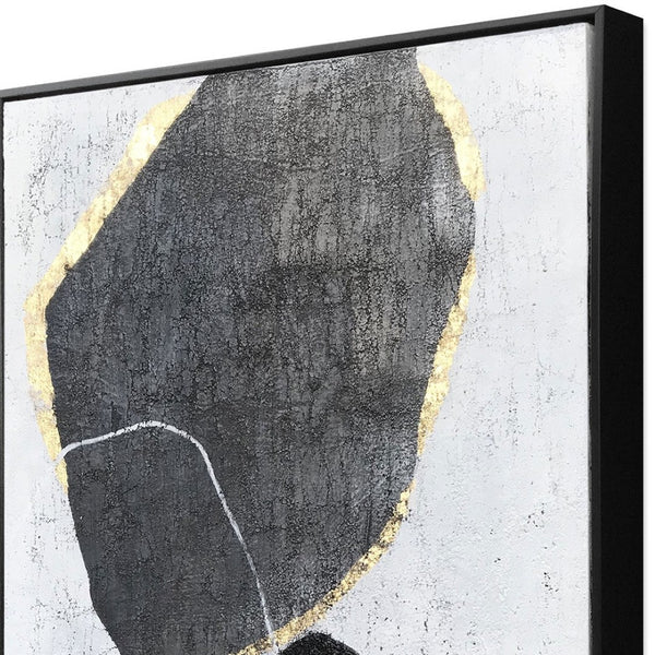 HomeRoots Stoney Hand-Painted Canvas Wall Art in Black Floater Frame - Striking Contemporary Home Decor 576609