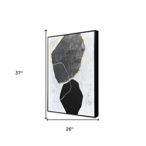 HomeRoots Stoney Hand-Painted Canvas Wall Art in Black Floater Frame - Striking Contemporary Home Decor 576609