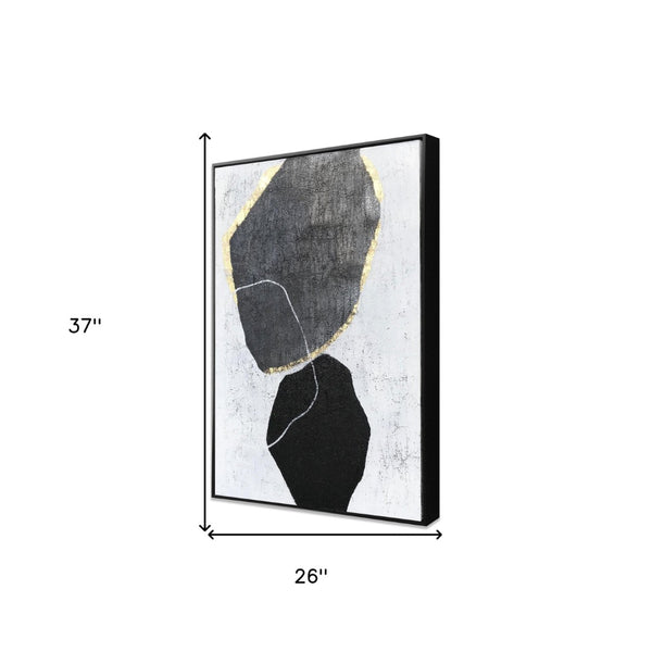 HomeRoots Stoney Hand-Painted Canvas Wall Art in Black Floater Frame - Striking Contemporary Home Decor 576609