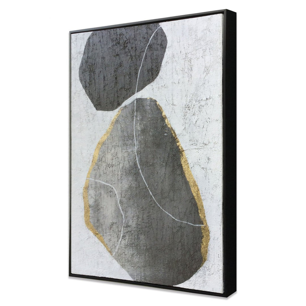 HomeRoots Stoney Hand-Painted Floater Frame Wall Art: Elegant Black Silhouettes for Modern Home Décor 576610