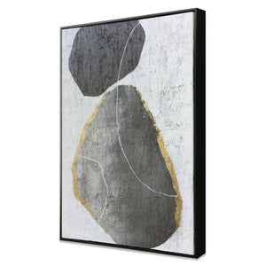 HomeRoots Stoney Hand-Painted Floater Frame Wall Art: Elegant Black Silhouettes for Modern Home Décor 576610