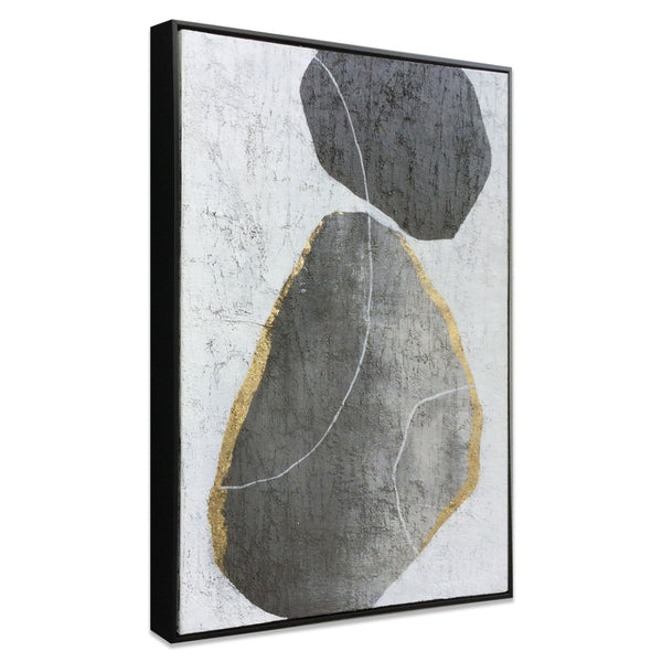 HomeRoots Stoney Hand-Painted Floater Frame Wall Art: Elegant Black Silhouettes for Modern Home Décor 576610