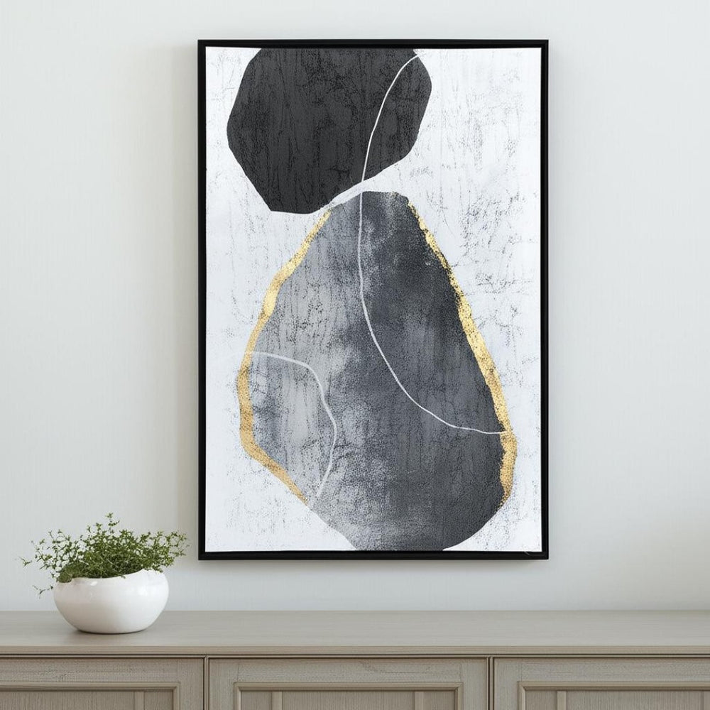 HomeRoots Stoney Hand-Painted Floater Frame Wall Art: Elegant Black Silhouettes for Modern Home Décor 576610