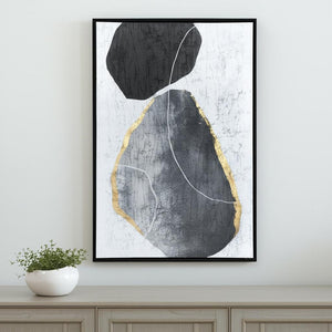 HomeRoots Stoney Hand-Painted Floater Frame Wall Art: Elegant Black Silhouettes for Modern Home Décor 576610