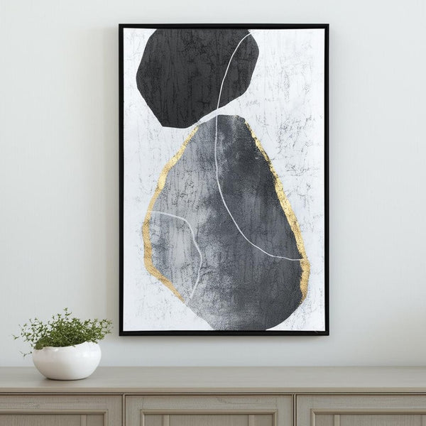 HomeRoots Stoney Hand-Painted Floater Frame Wall Art: Elegant Black Silhouettes for Modern Home Décor 576610