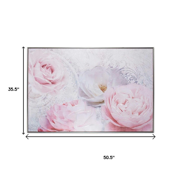 HomeRoots Perfect Peonies Hand-Painted Canvas Art in Black Floater Frame – Bold Floral Wall Décor for Any Space 576613