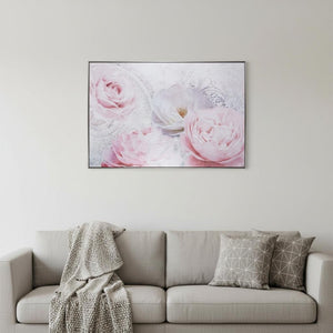 HomeRoots Perfect Peonies Hand-Painted Canvas Art in Black Floater Frame – Bold Floral Wall Décor for Any Space 576613