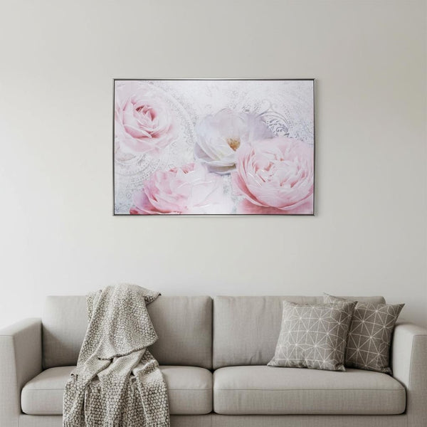 HomeRoots Perfect Peonies Hand-Painted Canvas Art in Black Floater Frame – Bold Floral Wall Décor for Any Space 576613