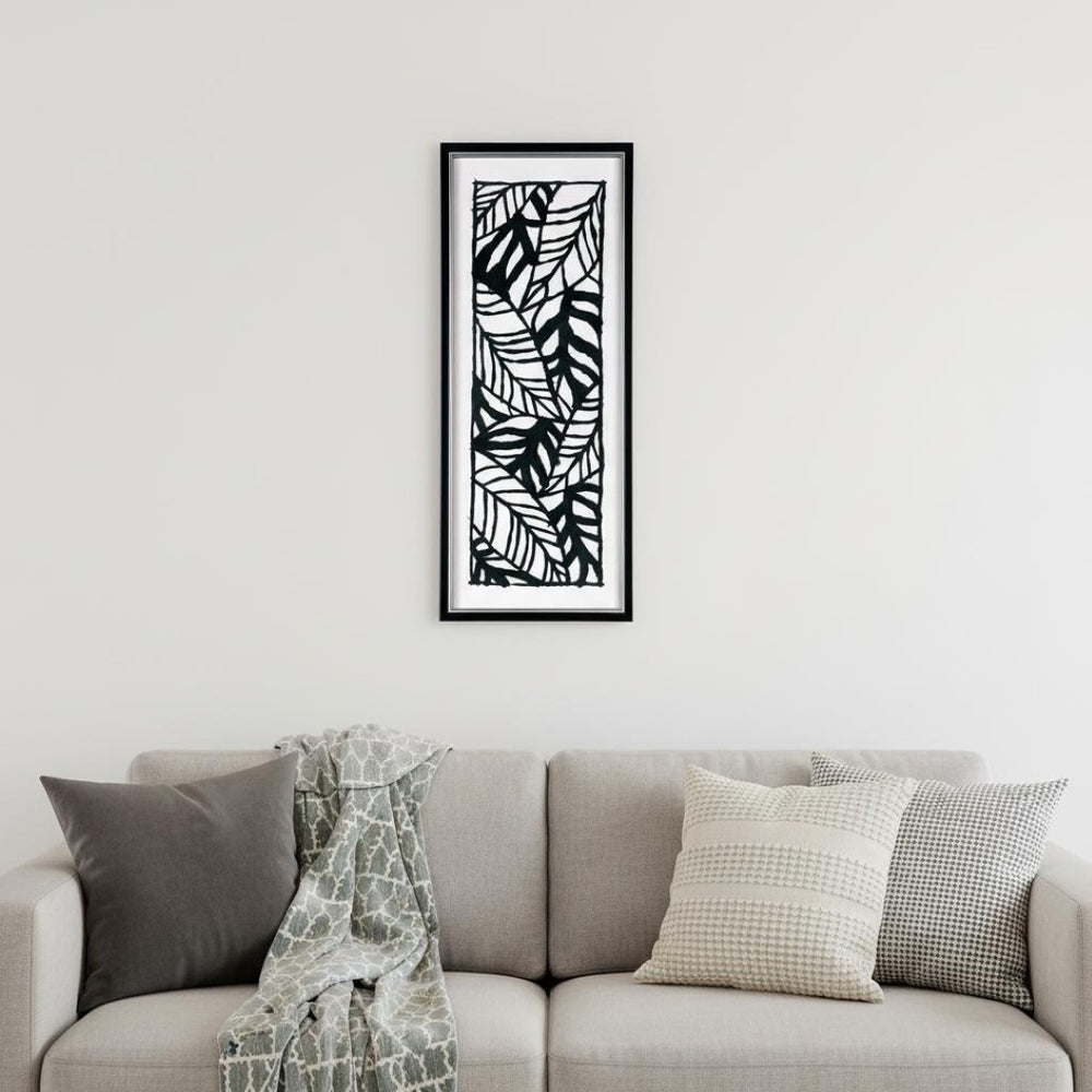 HomeRoots Modern Hand-Painted Palm Leaves Art in Black Floater Frame - Contemporary Tropical Décor for Home 576616