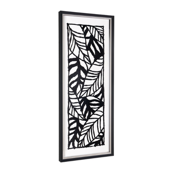 HomeRoots Modern Hand-Painted Palm Leaves Art in Black Floater Frame - Contemporary Tropical Décor for Home 576616