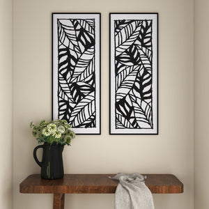 HomeRoots Modern Hand-Painted Palm Leaves Art in Black Floater Frame - Contemporary Tropical Décor for Home 576616