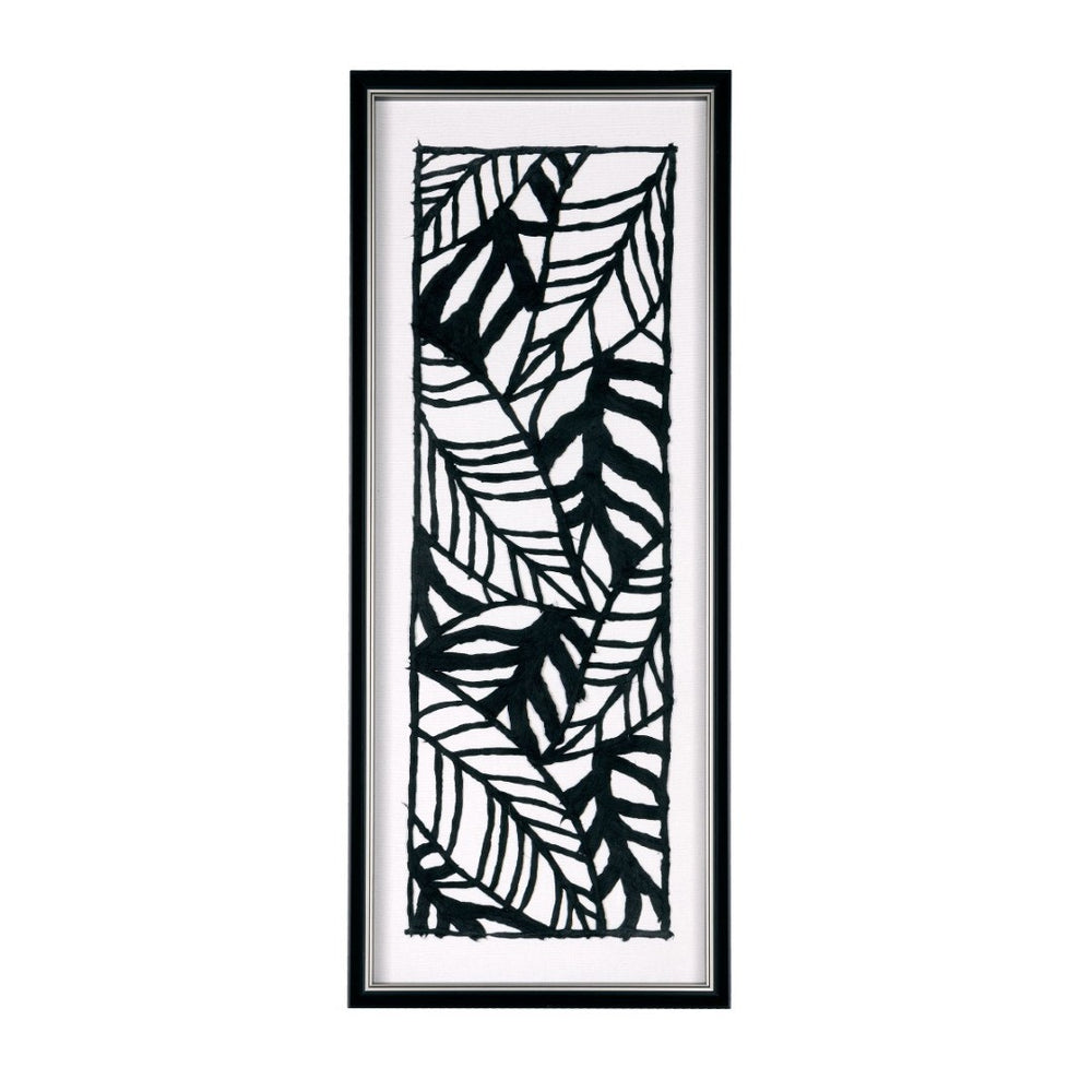 HomeRoots Modern Hand-Painted Palm Leaves Art in Black Floater Frame - Contemporary Tropical Décor for Home 576616