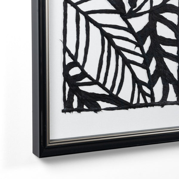 HomeRoots Modern Hand-Painted Palm Leaves Art in Black Floater Frame - Contemporary Tropical Décor for Home 576616