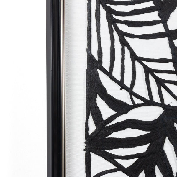 HomeRoots Modern Hand-Painted Palm Leaves Art in Black Floater Frame - Contemporary Tropical Décor for Home 576616