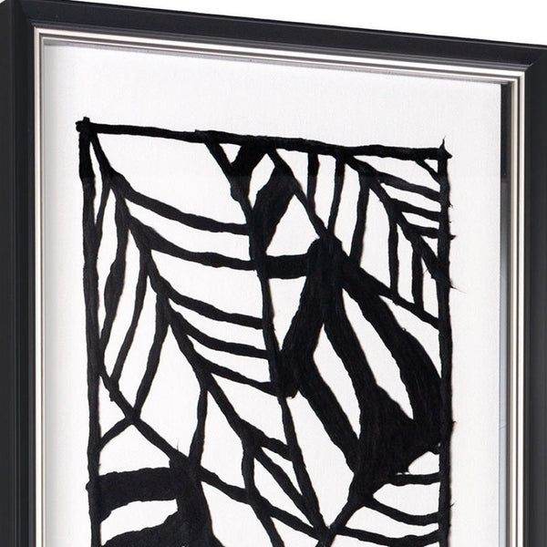 HomeRoots Modern Hand-Painted Palm Leaves Art in Black Floater Frame - Contemporary Tropical Décor for Home 576616