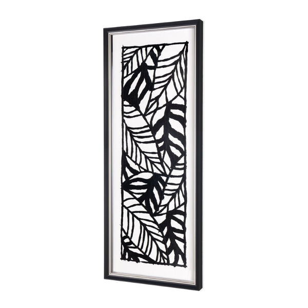 HomeRoots Modern Hand-Painted Palm Leaves Art in Black Floater Frame - Contemporary Tropical Décor for Home 576616
