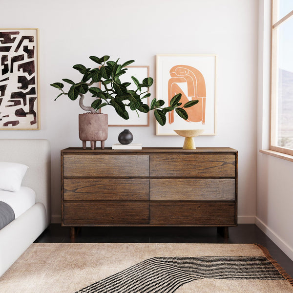 Butler Specialty Halmstad Stylish Wood Panel Dresser With 6 Spacious Drawers For Elegant Scandinavian Storage Solutions Brown Mdf,Mindi Wood,Mindi Veneer 5766188-butler