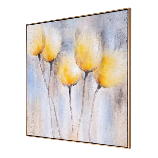 HomeRoots Sunny Blooms Hand-Painted Floral Canvas Wall Art in Elegant Gold Floater Frame for Modern Decor 576620