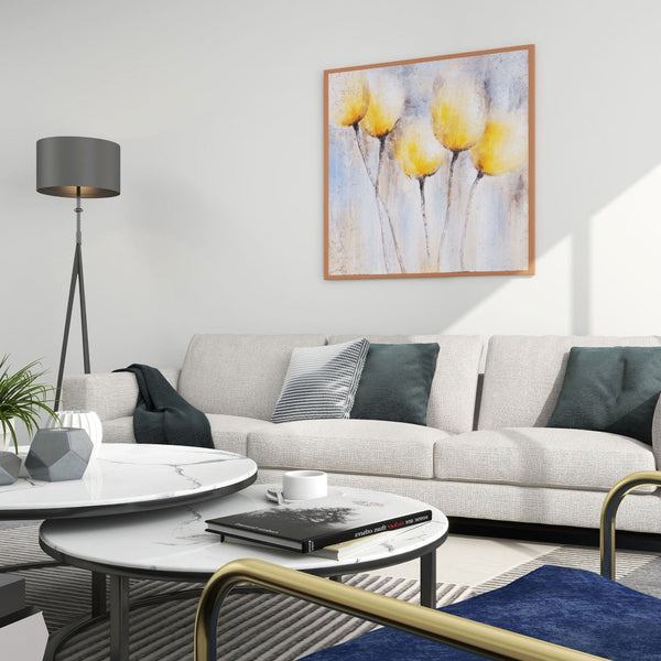 HomeRoots Sunny Blooms Hand-Painted Floral Canvas Wall Art in Elegant Gold Floater Frame for Modern Decor 576620