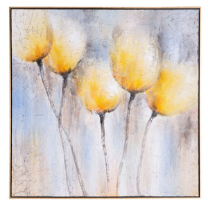 HomeRoots Sunny Blooms Hand-Painted Floral Canvas Wall Art in Elegant Gold Floater Frame for Modern Decor 576620
