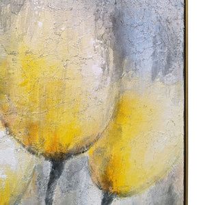 HomeRoots Sunny Blooms Hand-Painted Floral Canvas Wall Art in Elegant Gold Floater Frame for Modern Decor 576620