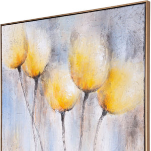 HomeRoots Sunny Blooms Hand-Painted Floral Canvas Wall Art in Elegant Gold Floater Frame for Modern Decor 576620