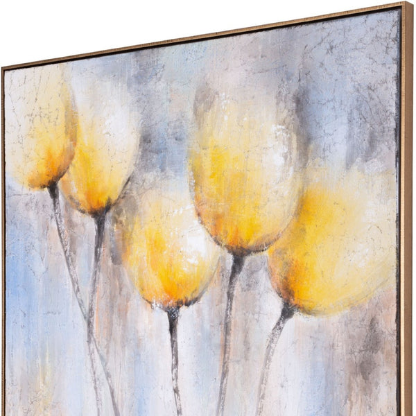 HomeRoots Sunny Blooms Hand-Painted Floral Canvas Wall Art in Elegant Gold Floater Frame for Modern Decor 576620