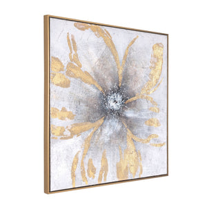 HomeRoots Brilliant Hand-Painted Floral Canvas in Gold Floater Frame - Elegant Wall Art for Modern Interiors 576621