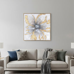 HomeRoots Brilliant Hand-Painted Floral Canvas in Gold Floater Frame - Elegant Wall Art for Modern Interiors 576621