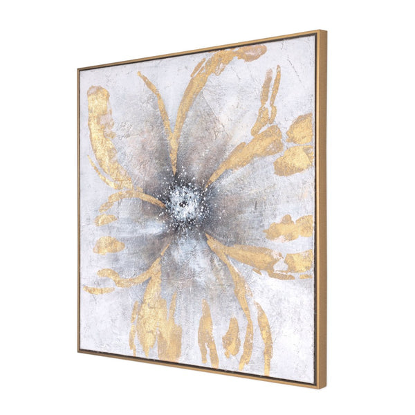 HomeRoots Brilliant Hand-Painted Floral Canvas in Gold Floater Frame - Elegant Wall Art for Modern Interiors 576621