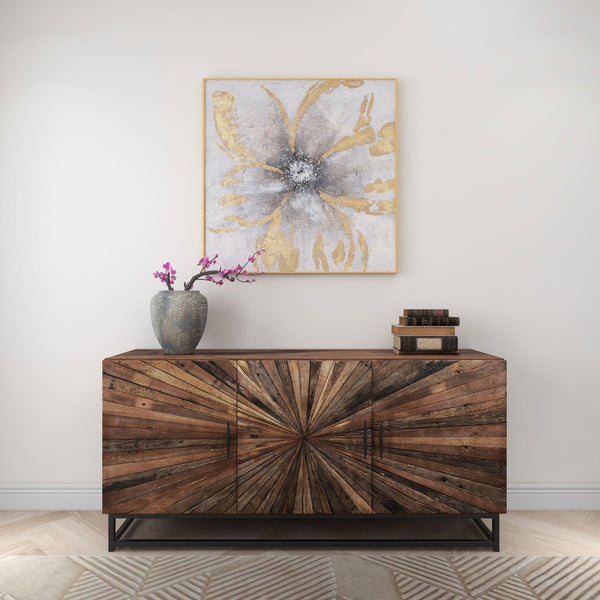 HomeRoots Brilliant Hand-Painted Floral Canvas in Gold Floater Frame - Elegant Wall Art for Modern Interiors 576621