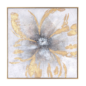 HomeRoots Brilliant Hand-Painted Floral Canvas in Gold Floater Frame - Elegant Wall Art for Modern Interiors 576621