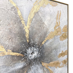 HomeRoots Brilliant Hand-Painted Floral Canvas in Gold Floater Frame - Elegant Wall Art for Modern Interiors 576621