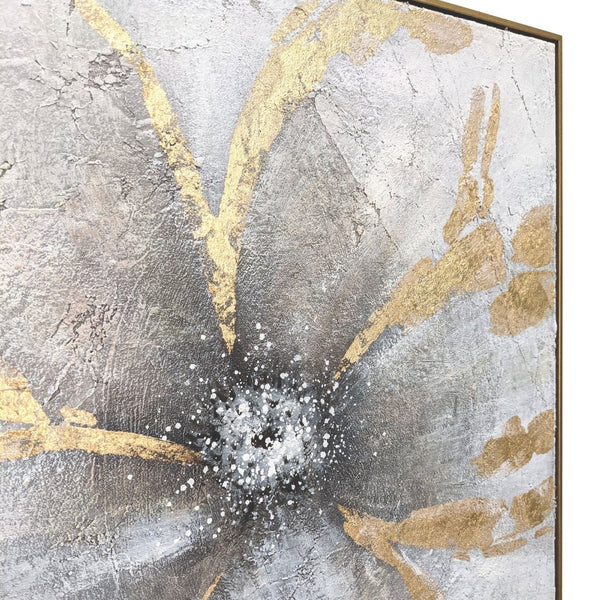 HomeRoots Brilliant Hand-Painted Floral Canvas in Gold Floater Frame - Elegant Wall Art for Modern Interiors 576621
