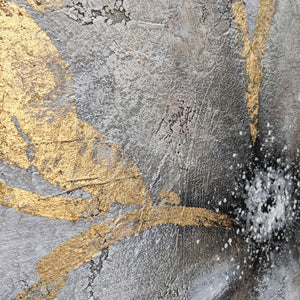 HomeRoots Brilliant Hand-Painted Floral Canvas in Gold Floater Frame - Elegant Wall Art for Modern Interiors 576621