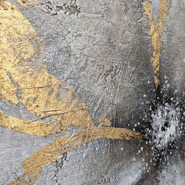 HomeRoots Brilliant Hand-Painted Floral Canvas in Gold Floater Frame - Elegant Wall Art for Modern Interiors 576621