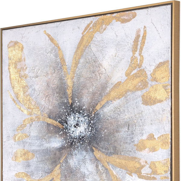 HomeRoots Brilliant Hand-Painted Floral Canvas in Gold Floater Frame - Elegant Wall Art for Modern Interiors 576621