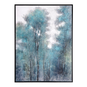 HomeRoots Aquamarine Forest Hand-Painted Canvas Art in Black Floater Frame - Serene Modern Home Decor Piece 576622