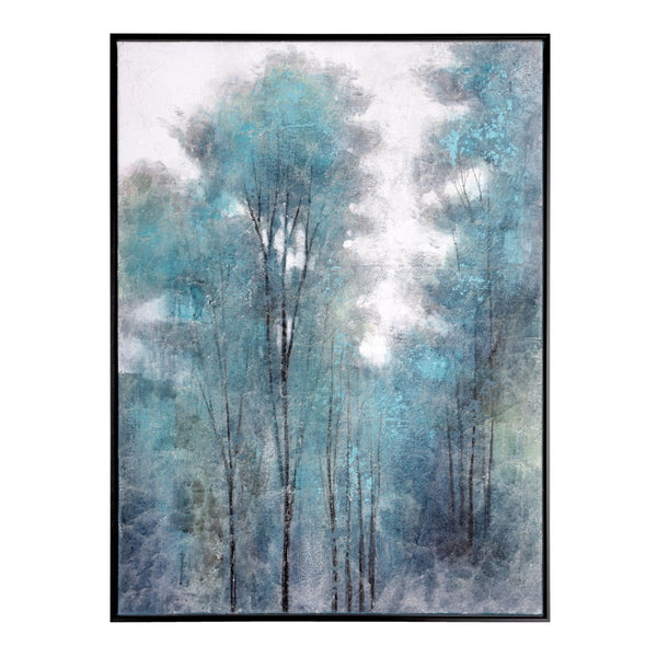 HomeRoots Aquamarine Forest Hand-Painted Canvas Art in Black Floater Frame - Serene Modern Home Decor Piece 576622