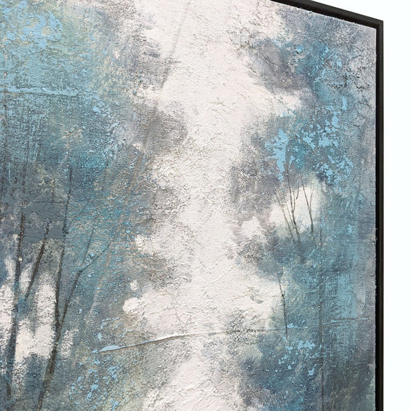 HomeRoots Aquamarine Forest Hand-Painted Canvas Art in Black Floater Frame - Serene Modern Home Decor Piece 576622