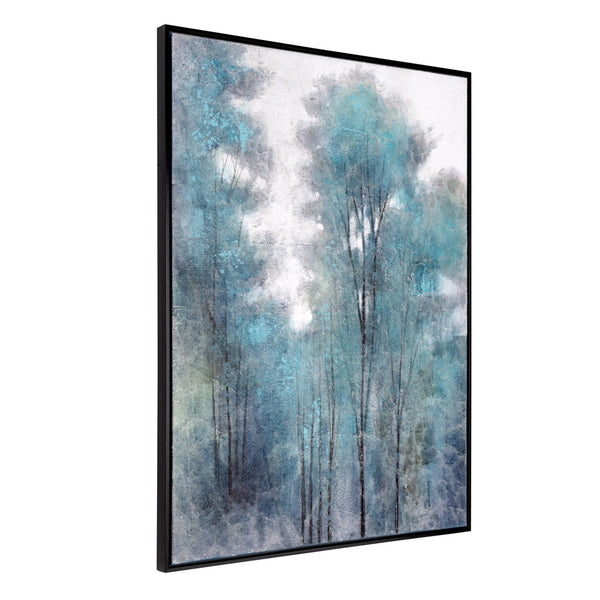 HomeRoots Aquamarine Forest Hand-Painted Canvas Art in Black Floater Frame - Serene Modern Home Decor Piece 576622